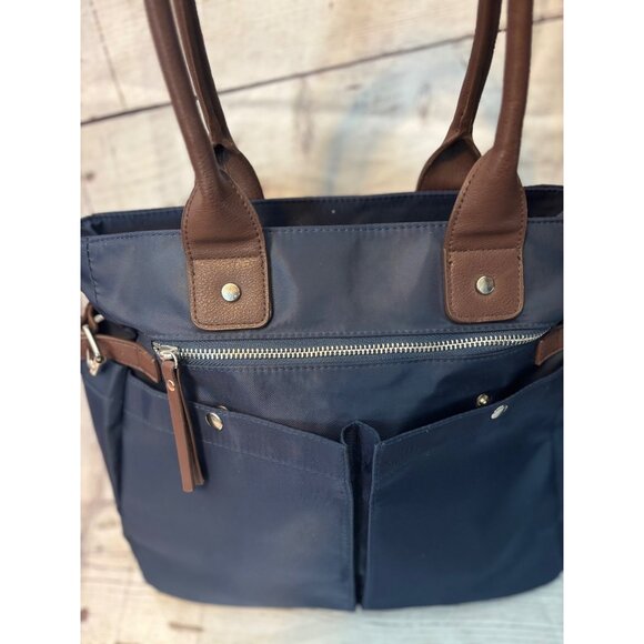Signature Navy Blue Nylon Large Handbag Crossbody Tote - Picture 6 of 12